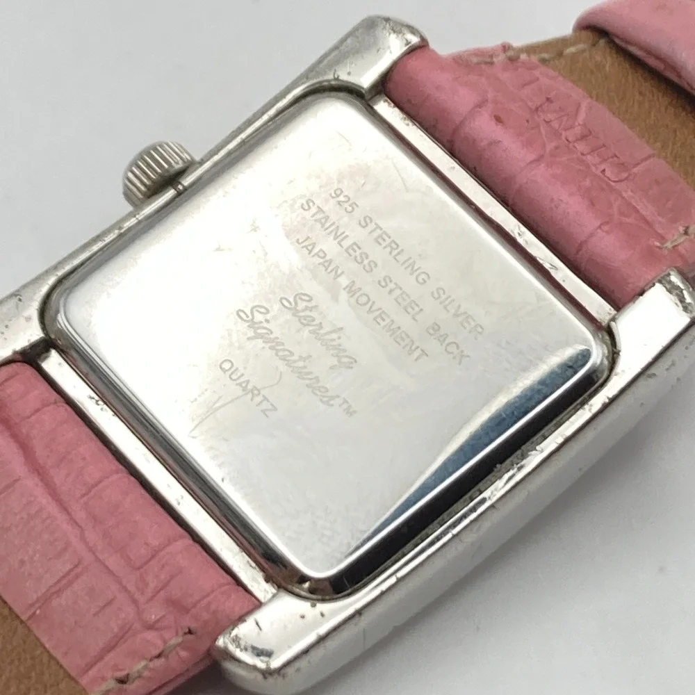Sterling Signatures Women's Watch 28mm Silver 925 MOP Dial Leather New Battery